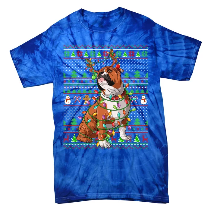 Ugly Xmas Sweater Style Lights English Bulldog Christmas Gift Tie-Dye T-Shirt