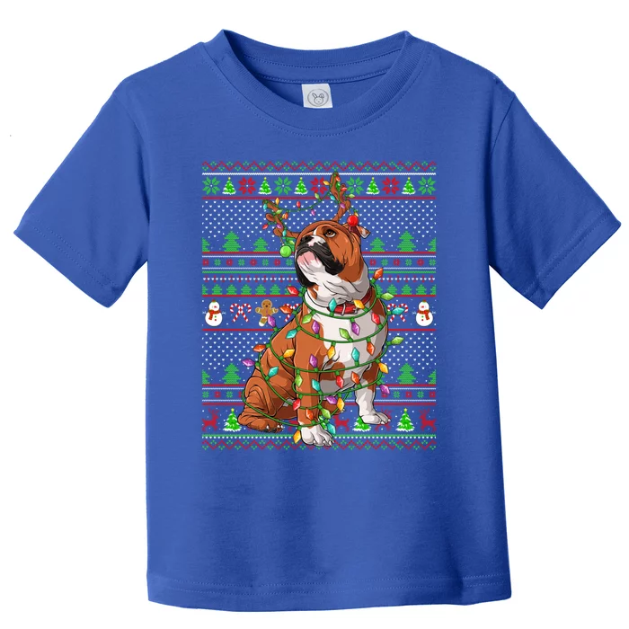 Ugly Xmas Sweater Style Lights English Bulldog Christmas Gift Toddler T-Shirt