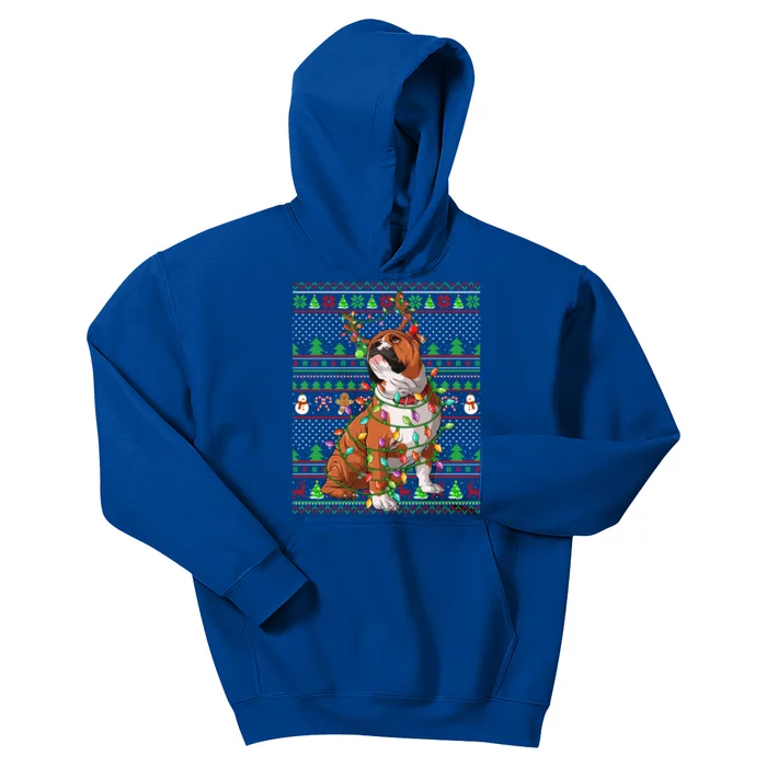 Ugly Xmas Sweater Style Lights English Bulldog Christmas Gift Kids Hoodie