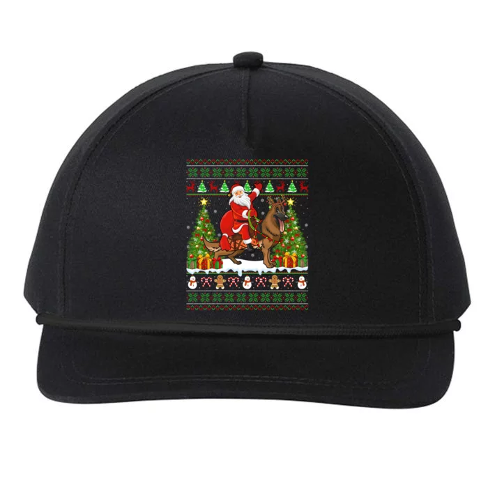 Ugly Xmas Sweater Santa Riding Ger Shepherd Dog Christmas Funny Gift Snapback Five-Panel Rope Hat