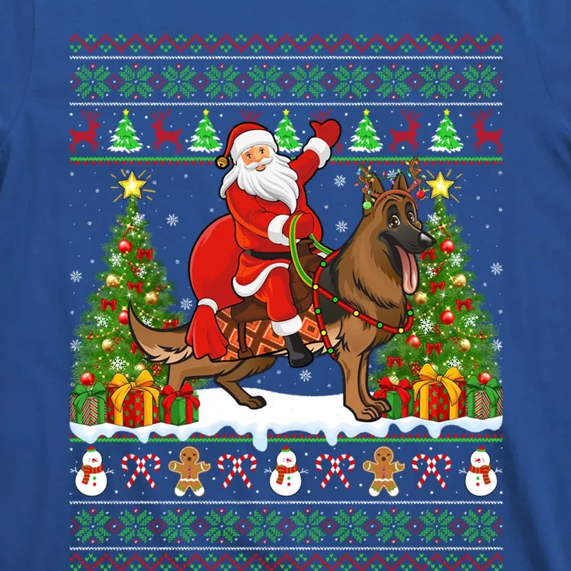 Ugly Xmas Sweater Santa Riding Ger Shepherd Dog Christmas Funny Gift T-Shirt