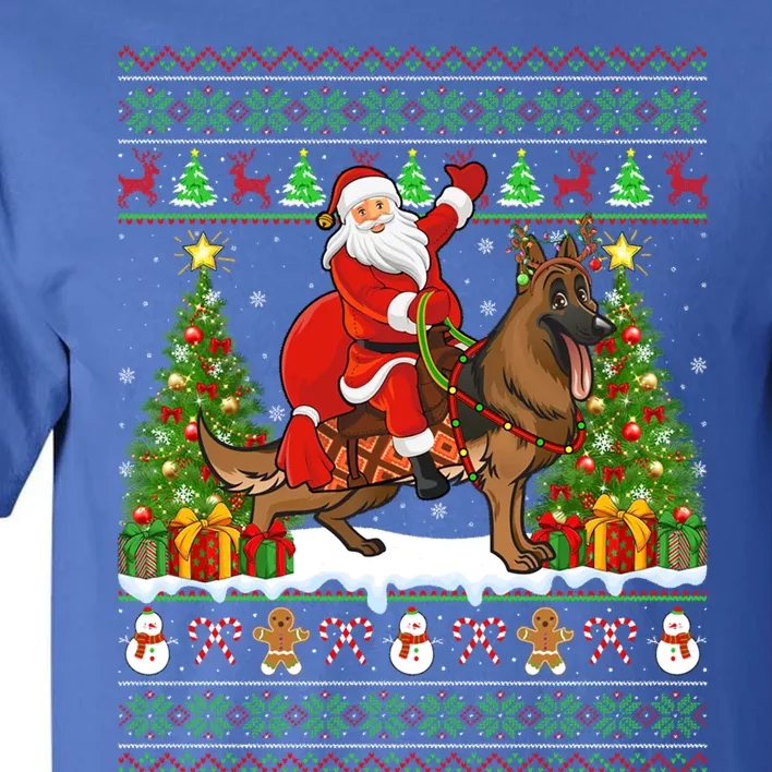 Ugly Xmas Sweater Santa Riding Ger Shepherd Dog Christmas Funny Gift Tall T-Shirt