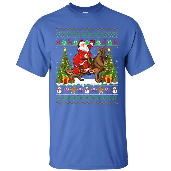 Ugly Xmas Sweater Santa Riding Ger Shepherd Dog Christmas Funny Gift Tall T-Shirt