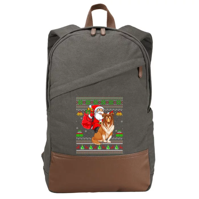 Ugly Xmas Santa Claus Riding Shetland Sheepdog Christmas Great Gift Cotton Canvas Backpack