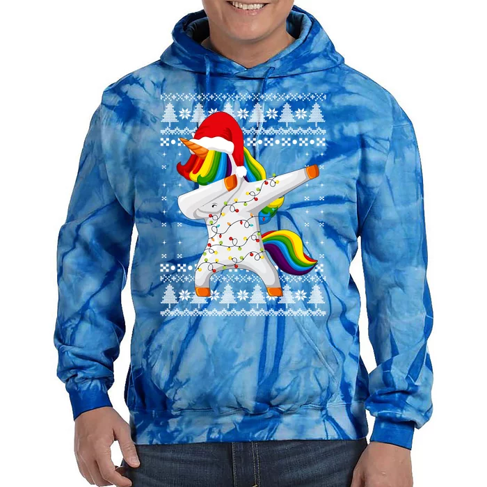 Ugly Xmas Sweater Unicorn Dabbing Dab Dance Christmas Lights Gift Tie Dye Hoodie