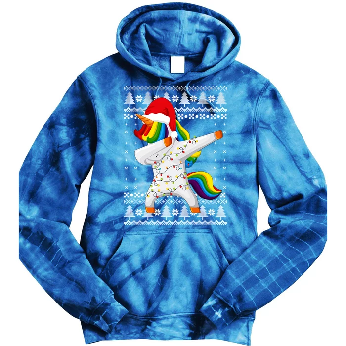 Ugly Xmas Sweater Unicorn Dabbing Dab Dance Christmas Lights Gift Tie Dye Hoodie