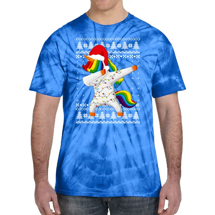 Ugly Xmas Sweater Unicorn Dabbing Dab Dance Christmas Lights Gift Tie-Dye T-Shirt