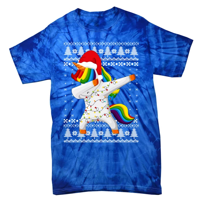 Ugly Xmas Sweater Unicorn Dabbing Dab Dance Christmas Lights Gift Tie-Dye T-Shirt