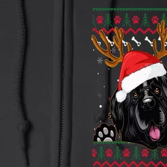 Ugly Xmas Sweater Santa Newfoundland Dog Christmas Tree Full Zip Hoodie