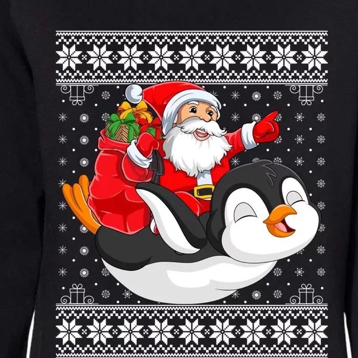 Ugly Xmas Sweater Style Santa Riding Penguin Christmas Gift Womens California Wash Sweatshirt