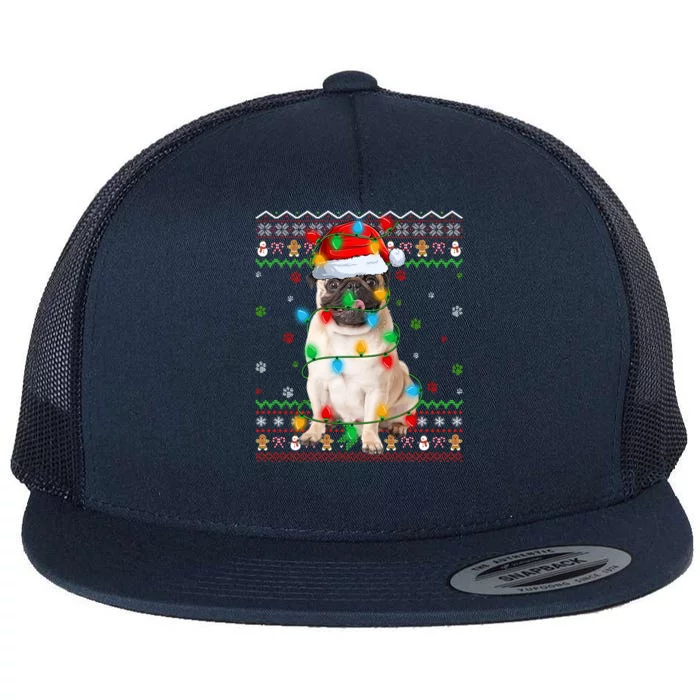 Ugly Xmas Sweater Style Lighting Santa Pug Christmas Great Gift Flat Bill Trucker Hat