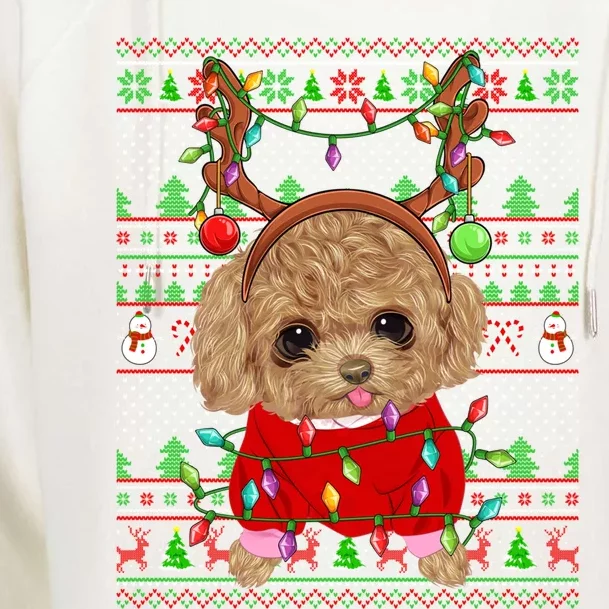 Ugly Xmas Sweater Style Lights Toy Poodle Dog Christmas Cute Gift Womens Funnel Neck Pullover Hood