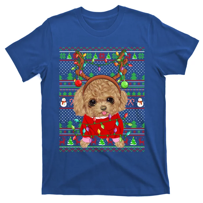 Ugly Xmas Sweater Style Lights Toy Poodle Dog Christmas Cute Gift T-Shirt