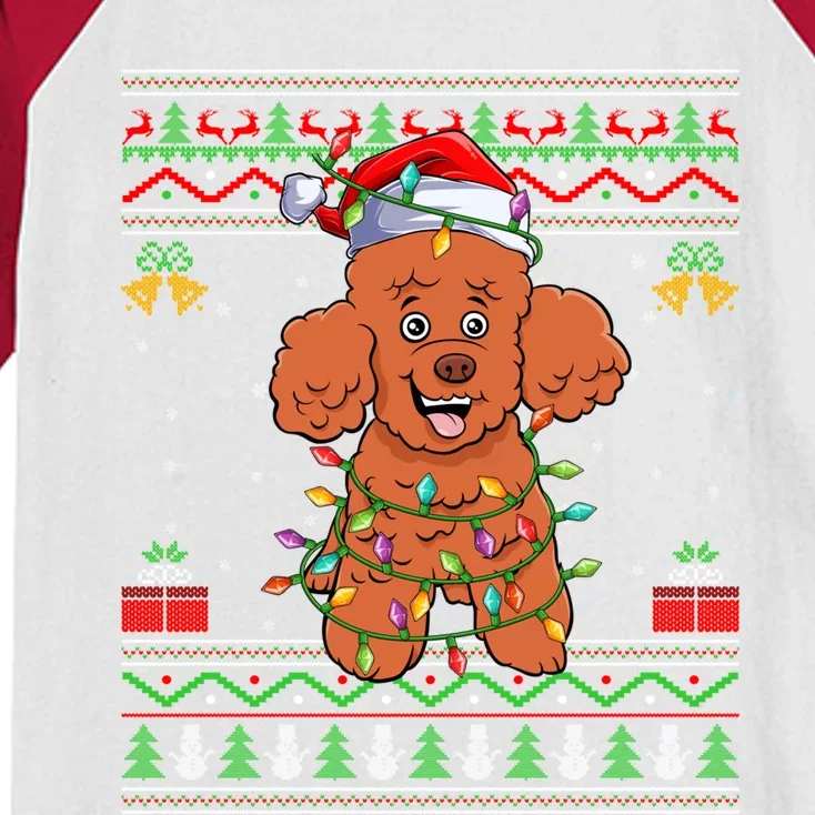 Ugly Xmas Sweater Style Santa Poodle Dog Christmas Gift Kids Colorblock Raglan Jersey