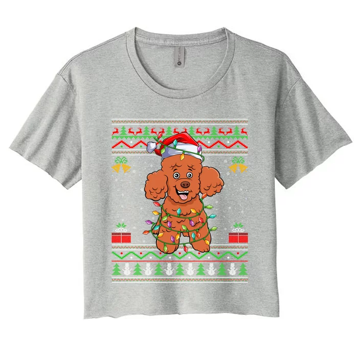 Ugly Xmas Sweater Style Santa Poodle Dog Christmas Gift Women's Crop Top Tee