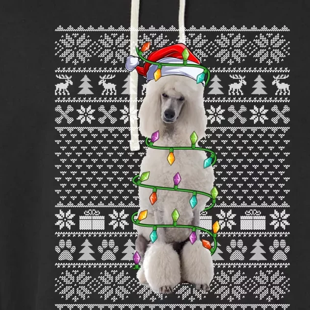 Ugly Xmas Sweater Style Santa Standard Poodle Dog Christmas Gift Garment-Dyed Fleece Hoodie