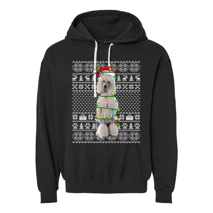 Ugly Xmas Sweater Style Santa Standard Poodle Dog Christmas Gift Garment-Dyed Fleece Hoodie