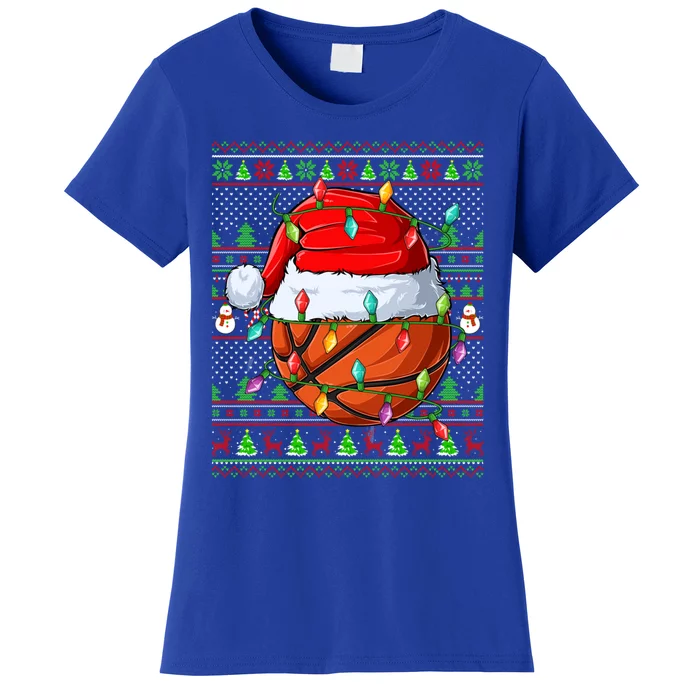 Ugly Xmas Sweater Style Lighting Basketball Christmas Cute Gift Women's T-Shirt