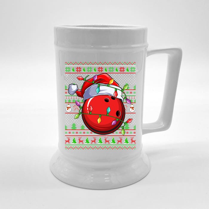 Ugly Xmas Sweater Style Lighting Bowling Christmas Great Gift Front & Back Beer Stein