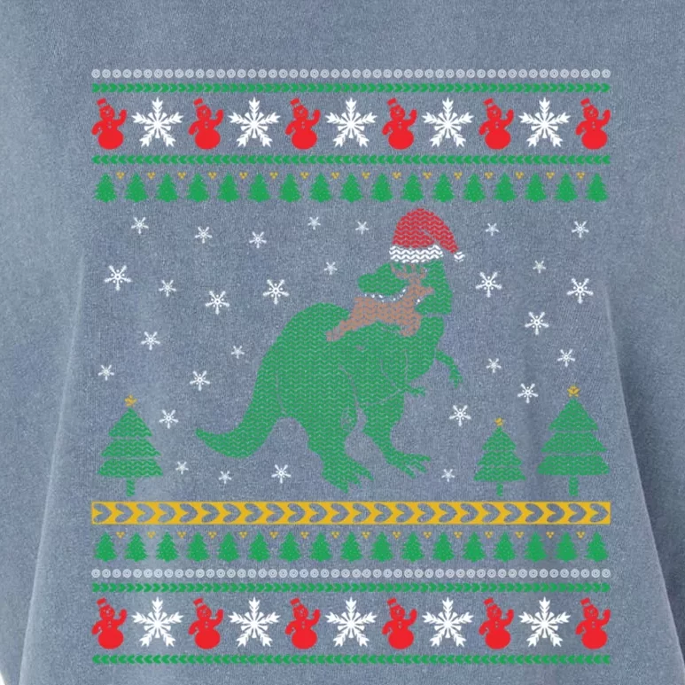 Ugly Xmas T Rex Christmas Dinosaur Eating Reindeer Cute Gift Garment-Dyed Women's Muscle Tee