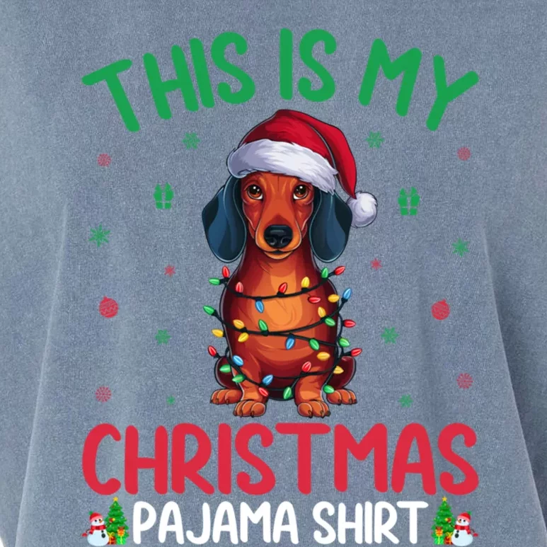 Ugly Xmas Tree Lights Santa Dachshund Dog Christmas Garment-Dyed Women's Muscle Tee