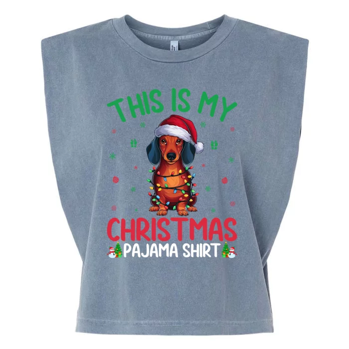 Ugly Xmas Tree Lights Santa Dachshund Dog Christmas Garment-Dyed Women's Muscle Tee