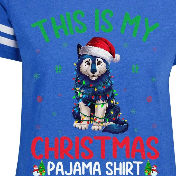 Ugly Xmas Tree Santa Alaskan Klee Kai Dog Christmas Pajama Enza Ladies Jersey Football T-Shirt