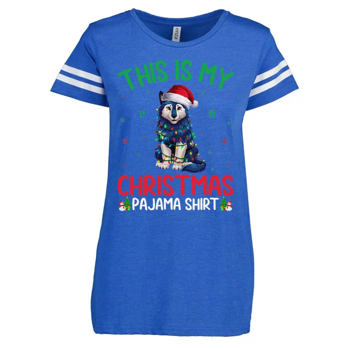 Ugly Xmas Tree Santa Alaskan Klee Kai Dog Christmas Pajama Enza Ladies Jersey Football T-Shirt