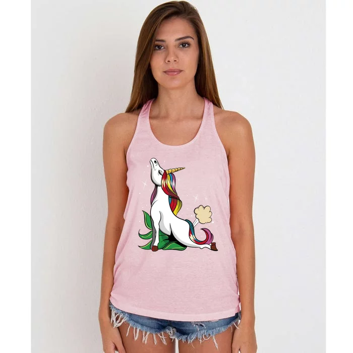 Unicorn Yoga Inhale Exhale Cobra Pose Farting Magical Yogi Gift Women's Knotted Racerback Tank