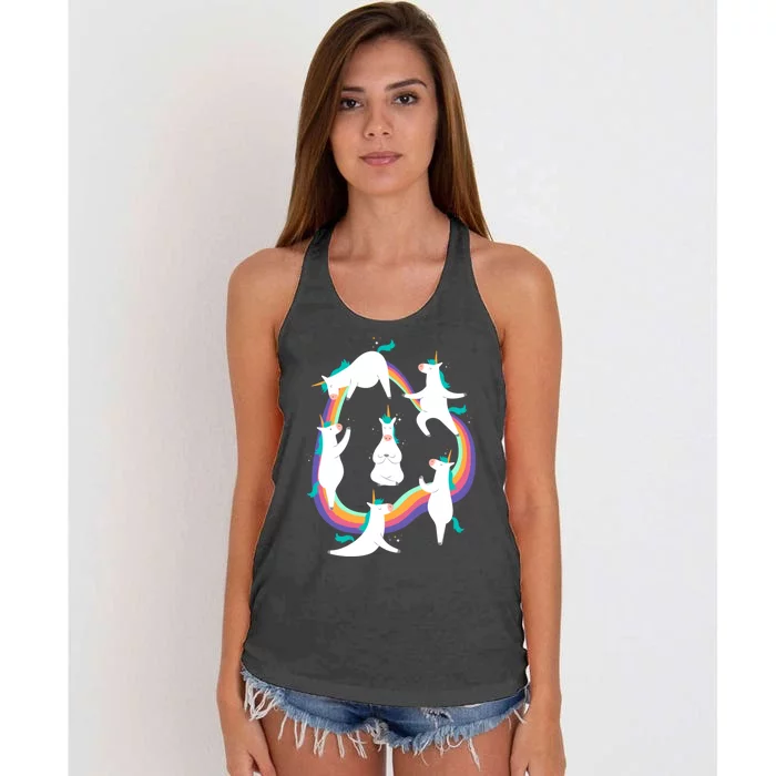 Unicorn Yoga Sun Salutation Poses Rainbow Meme Meaningful Gift Women's Knotted Racerback Tank