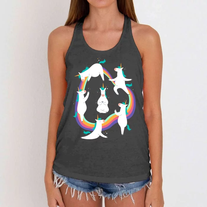 Unicorn Yoga Sun Salutation Poses Rainbow Meme Meaningful Gift Women's Knotted Racerback Tank