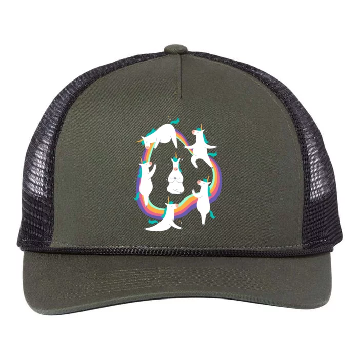 Unicorn Yoga Sun Salutation Poses Rainbow Meme Meaningful Gift Retro Rope Trucker Hat Cap