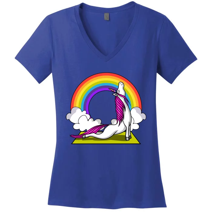 Unicorn Yoga Zen Magical Rainbow Fantasy Gift Women's V-Neck T-Shirt