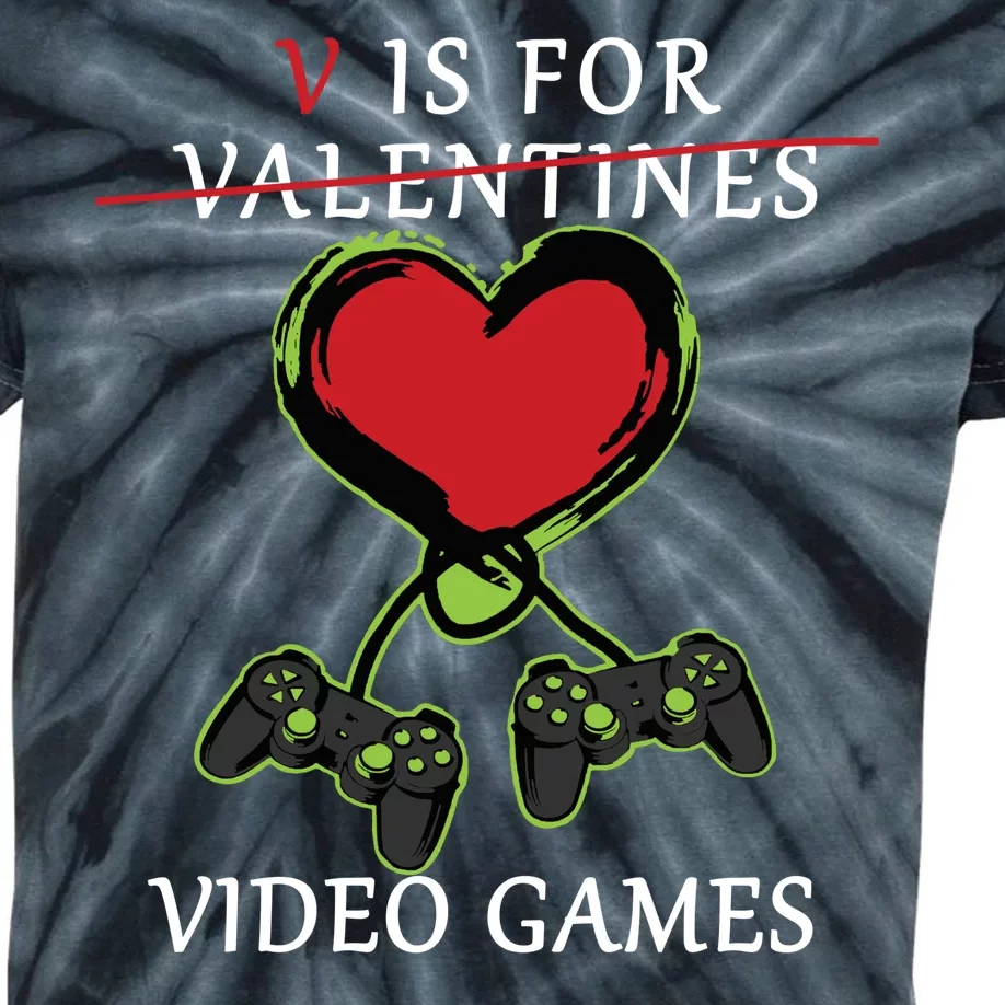 V Is For Video Games Anti Valentines Kids Tie-Dye T-Shirt