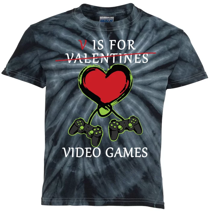 V Is For Video Games Anti Valentines Kids Tie-Dye T-Shirt