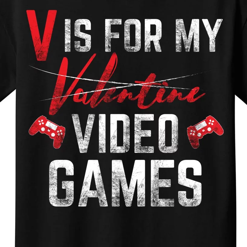 V Is For Video Games Funny Valentines Day Kids T-Shirt