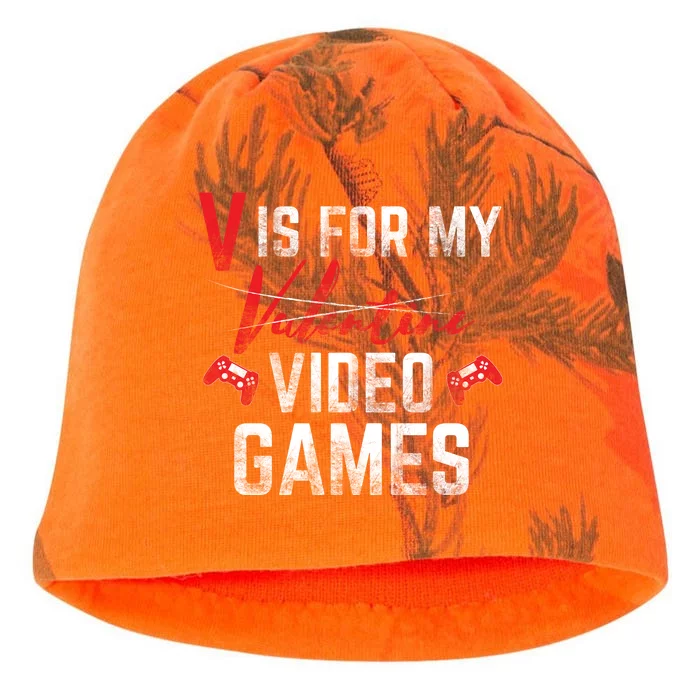 V Is For Video Games Funny Valentines Day Kati - Camo Knit Beanie