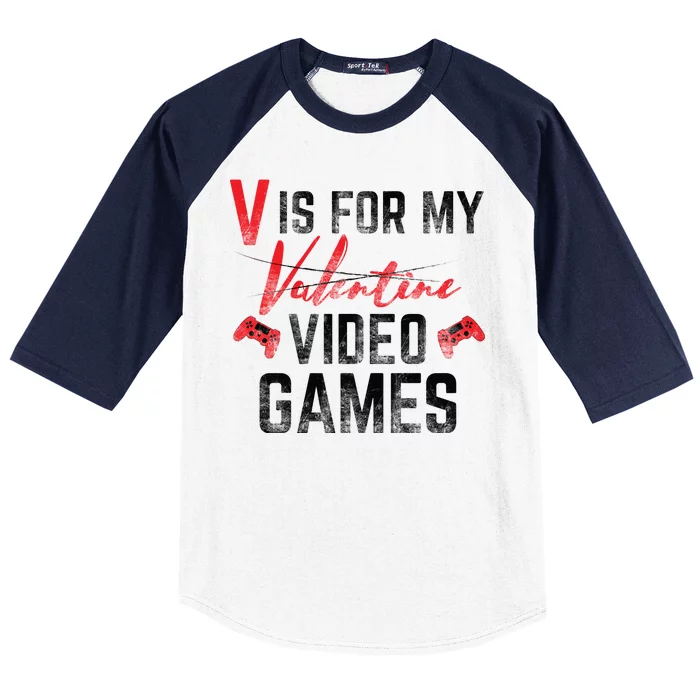 V Is For Video Games Funny Valentines Day Baseball Sleeve Shirt