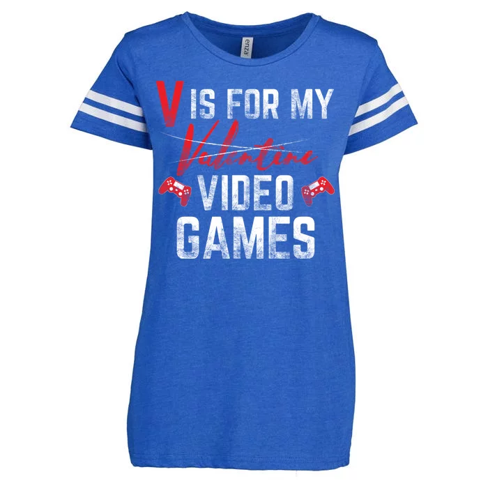 V Is For Video Games Funny Valentines Day Enza Ladies Jersey Football T-Shirt