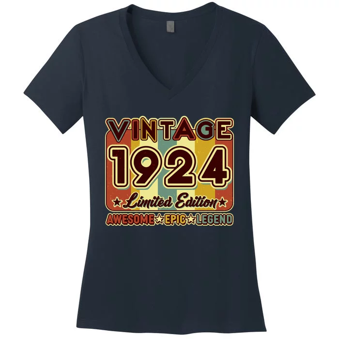 Vintage 1924 100th Birthday Limited Edition Awesome Epic Legend Women's V-Neck T-Shirt