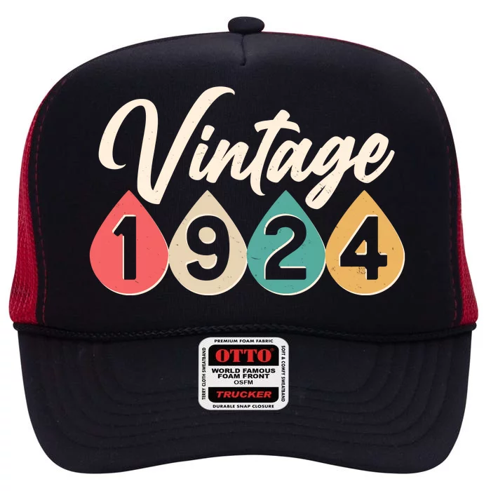 Vintage 1924 100th Birthday Retro Teardrop Design High Crown Mesh Trucker Hat