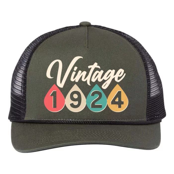 Vintage 1924 100th Birthday Retro Teardrop Design Retro Rope Trucker Hat Cap