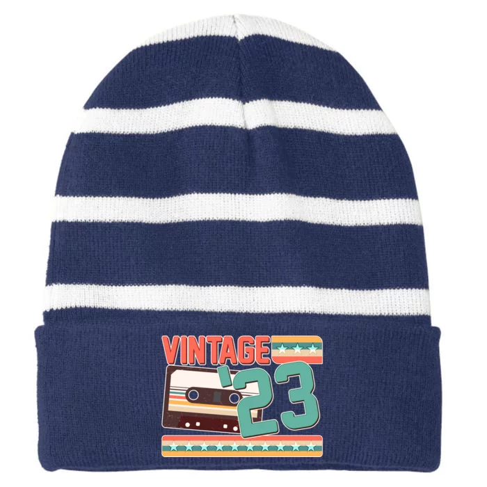 Vintage 1923 100th Birthday Cassette Tape Striped Beanie with Solid Band