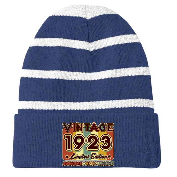 Vintage 1923 100th Birthday Limited Edition Awesome Epic Legend Striped Beanie with Solid Band