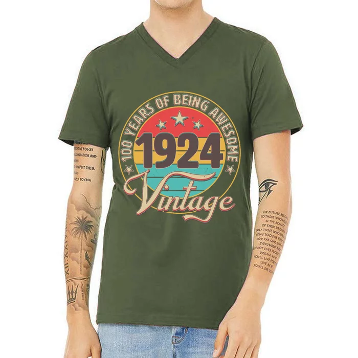 Vintage 1924 100 Years Of Being Awesome V-Neck T-Shirt