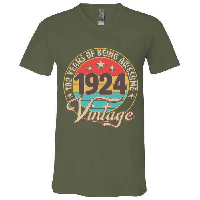 Vintage 1924 100 Years Of Being Awesome V-Neck T-Shirt