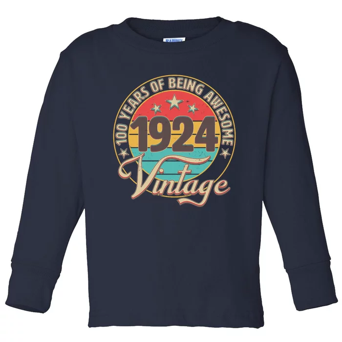 Vintage 1924 100 Years Of Being Awesome Toddler Long Sleeve Shirt