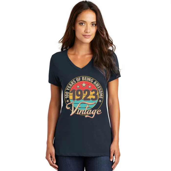 Vintage 1923 100 Years Of Being Awesome Women's V-Neck T-Shirt