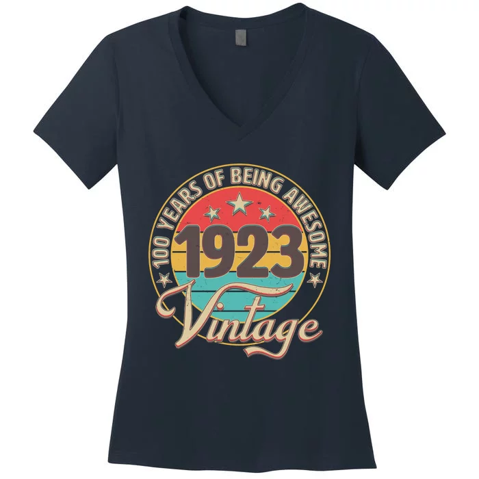 Vintage 1923 100 Years Of Being Awesome Women's V-Neck T-Shirt