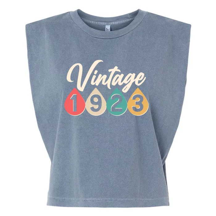 Vintage 1923 100th Birthday Retro Teardrop Design Garment-Dyed Women's Muscle Tee